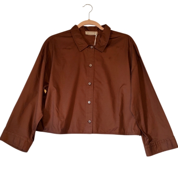New Everlane Cotton PJ Top Chestnut Buttonup Shirt Size Small NWT - Picture 6 of 13